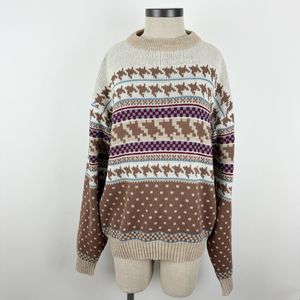 Vintage Steep Slopes Brown Beige Fair Isle Pullover 90s Sweater Size Large